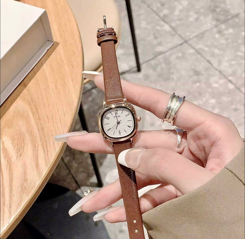 Reloj Cuadrado de Lujo Sencillo para Mujer con Caja de Aleación y Correa de Cuero Movimiento de Cuarzo de 20 mm con Puntero Diseño de Nicho Estilo Ins para Chicas de Preparatoria